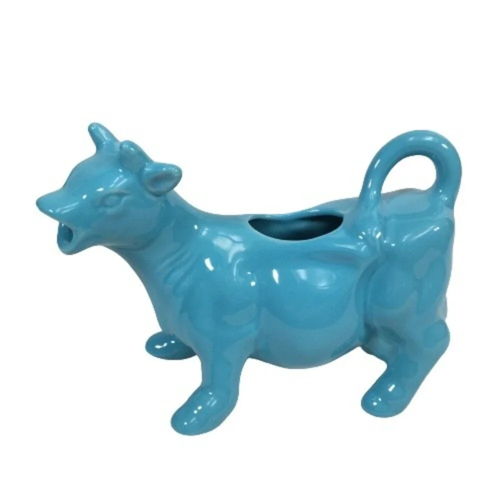 Porcelain Blue Cow Creamer Pitcher Farmhouse Country Cottage Vtg Made in France